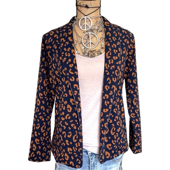 Bobeau Animal Print Leopard Print spring/fall Blue + Cigar Blazer size Small P - Picture 1 of 14